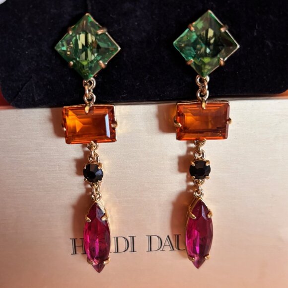 HEIDI DAUS MULTICOLOR LONG CLIP EARRINGS, NEW - Picture 2 of 4